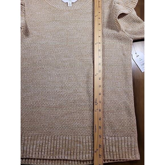 Time and Tru Flutter Sleeve Crewneck Sweater Tan Women’s Small NWT Long Sleeve - Picture 8 of 9